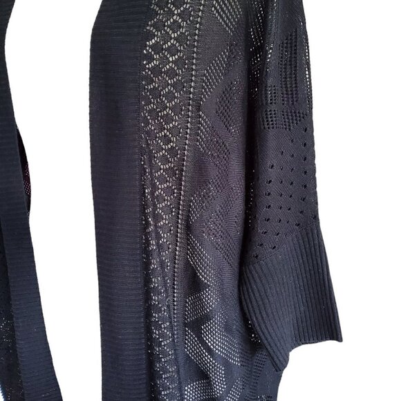 Longline Kimono Style Sleeve Open Cardigan Open Weave Black Size S - Picture 4 of 16
